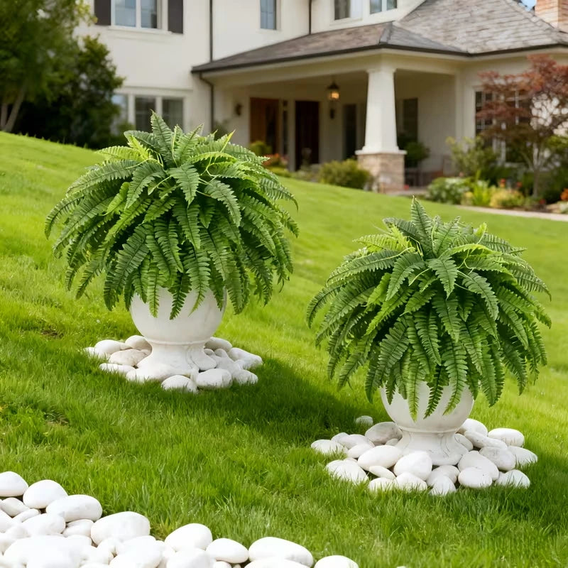 Elegant Boston Fern Artificial Plants 2 Piece Indoor Outdoor Hanging Decor