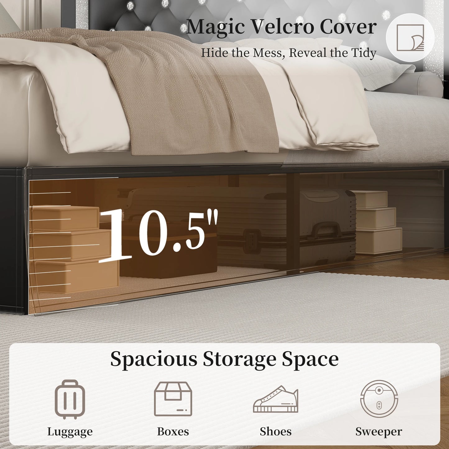 SIBEDS Bed Frame With LED Lights And Adjustable Headboard