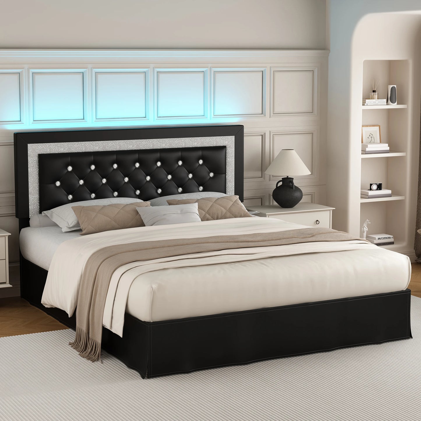 SIBEDS Bed Frame With LED Lights And Adjustable Headboard