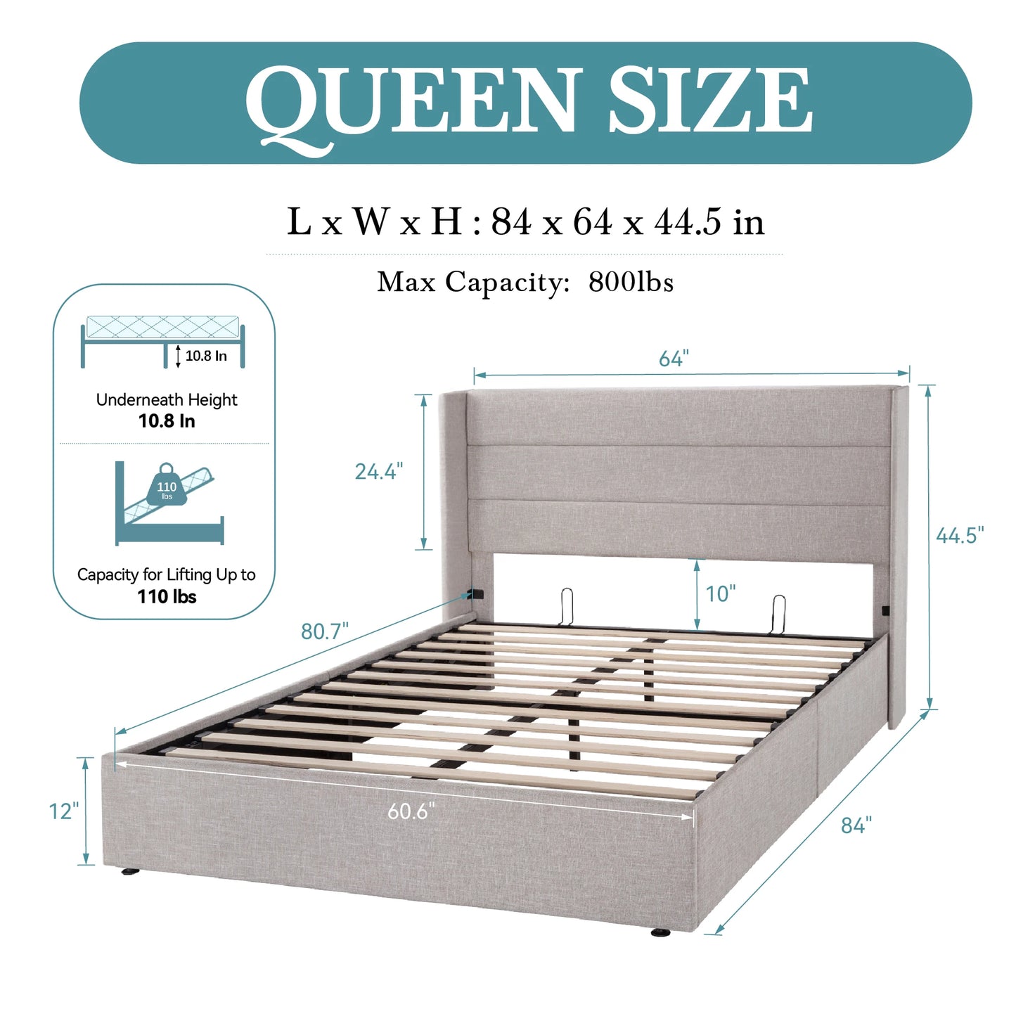 HOOMIC Lift Up Storage Bed With Wingback Headboard And Hydraulic