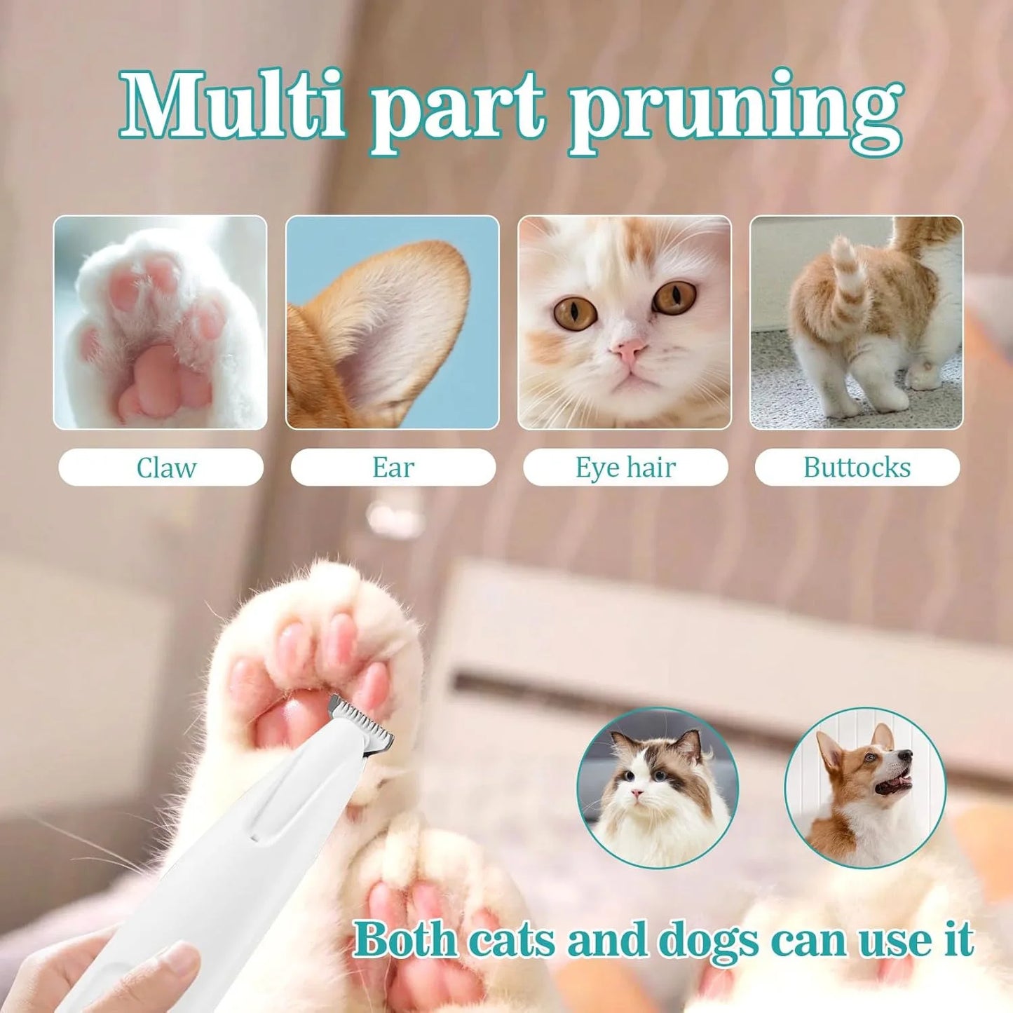 Cat Dog Paw Trimmer Rechargeable Pet Grooming Clippers LED Light
