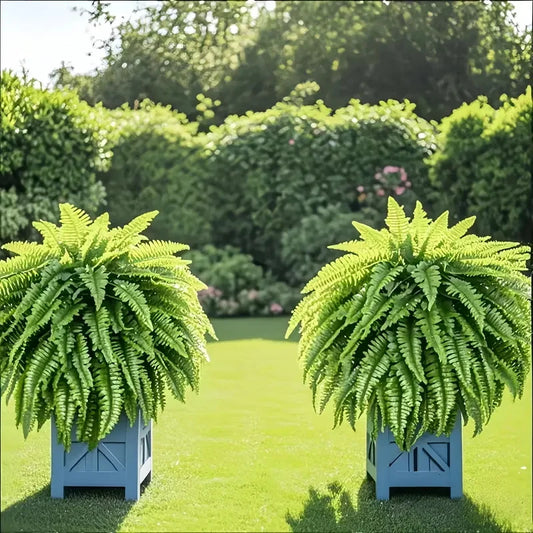 Elegant Boston Fern Artificial Plants 2 Piece Indoor Outdoor Hanging Decor