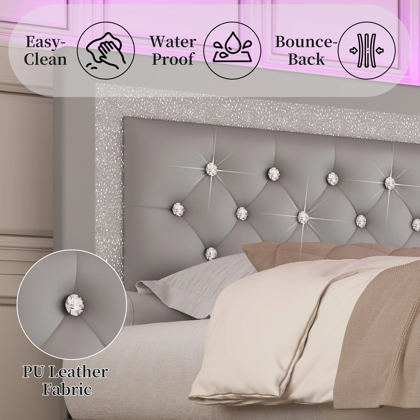 SIBEDS Bed Frame With LED Lights And Adjustable Headboard