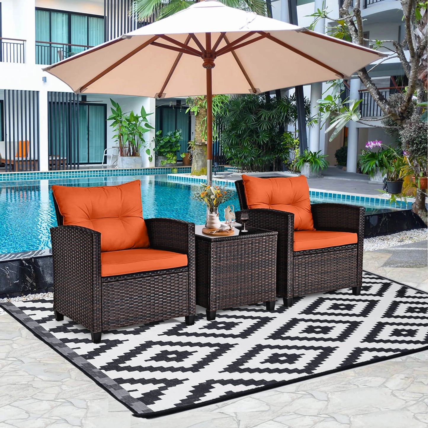 Homasis Outdoor Rattan Conversation Sofa Set Cushioned Patio Furniture