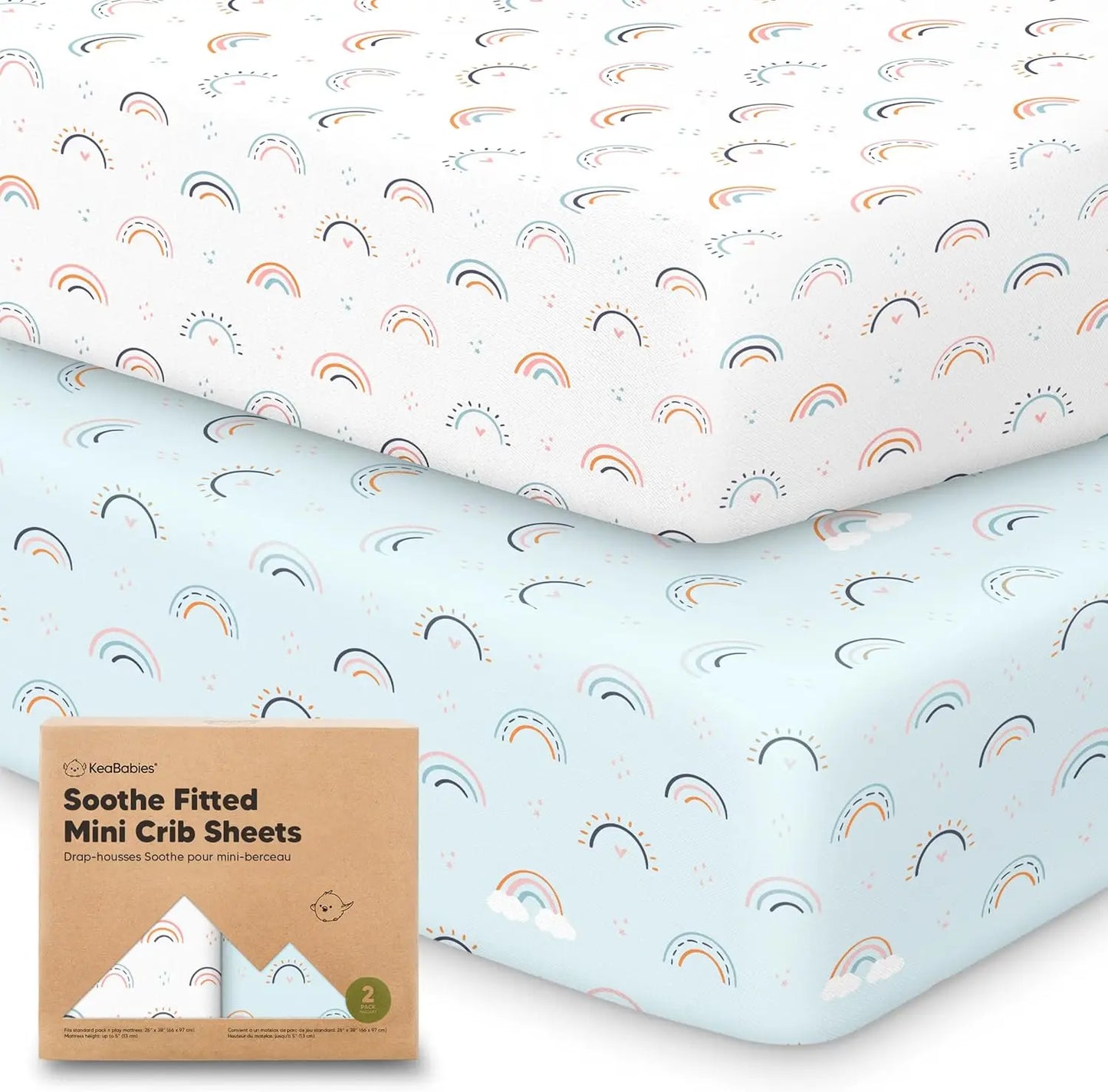 2-Pack Mini Crib Sheets Fitted - 38x26 Pack N Play Sheets for Pack and Play Mattress, Organic Cotton, Soft & Breathable Playard