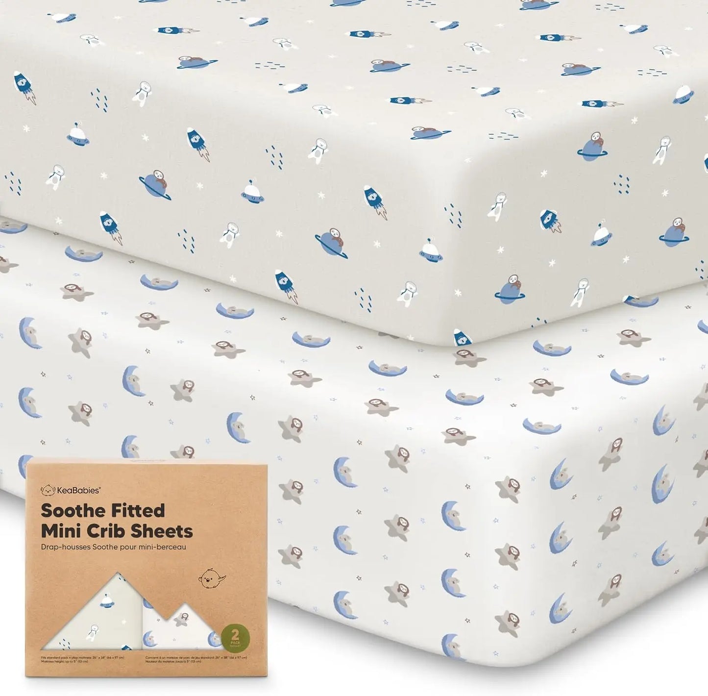2-Pack Mini Crib Sheets Fitted - 38x26 Pack N Play Sheets for Pack and Play Mattress, Organic Cotton, Soft & Breathable Playard