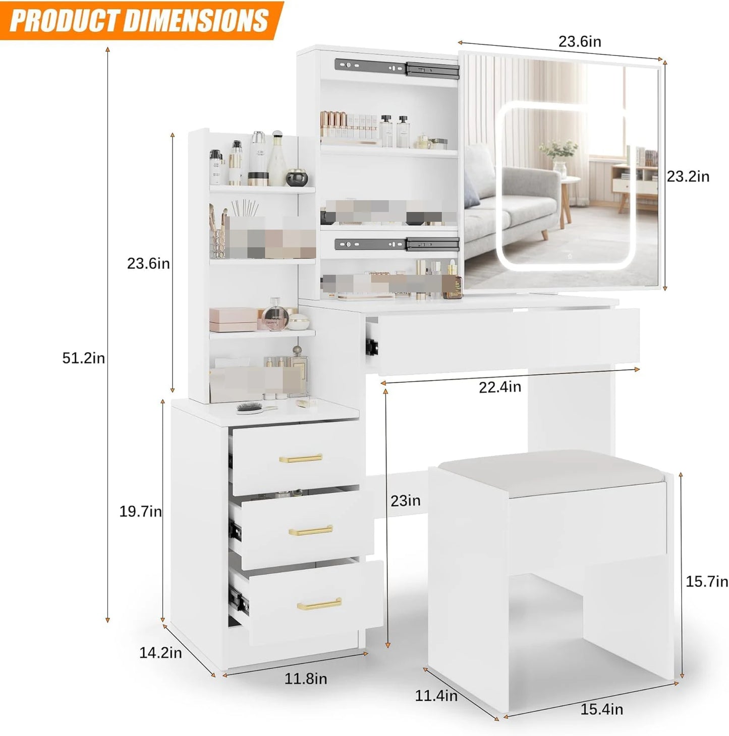 HiMISS Vanity Desk With Mirror And Superior Led Lighting