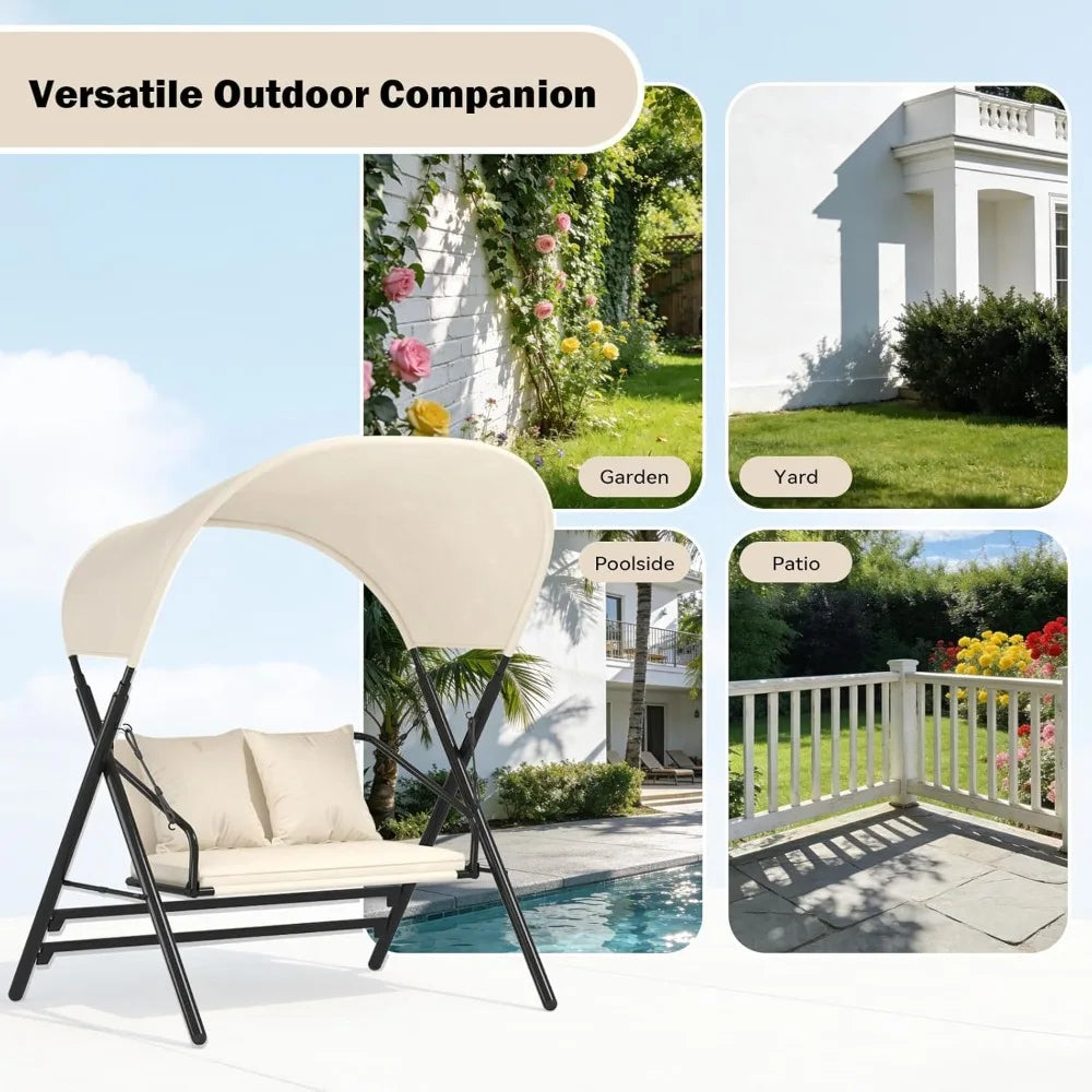 Outdoor Patio Swing Chair With Canopy 600 Lbs Capacity