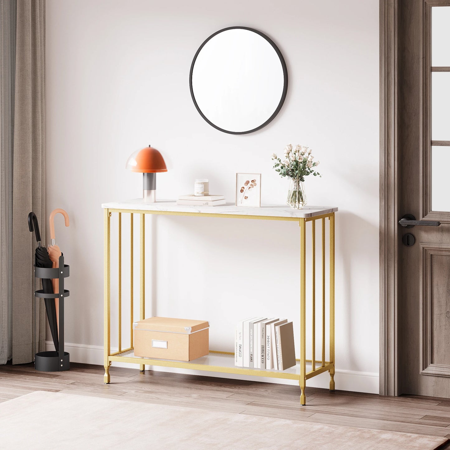 HobbyLane Console Table Sofa Table With Glass Shelf Metal Frame