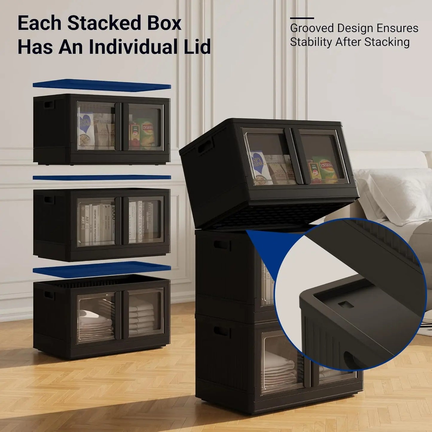 Collapsible Stackable Plastic Storage Bins With Lids And Wheels