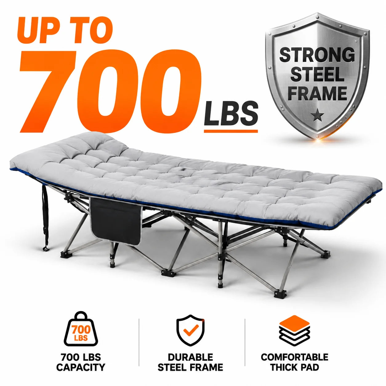 Portable Folding Camping Cot With Thick Padded Mattress Sturdy Frame