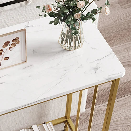 HobbyLane Console Table Sofa Table With Glass Shelf Metal Frame