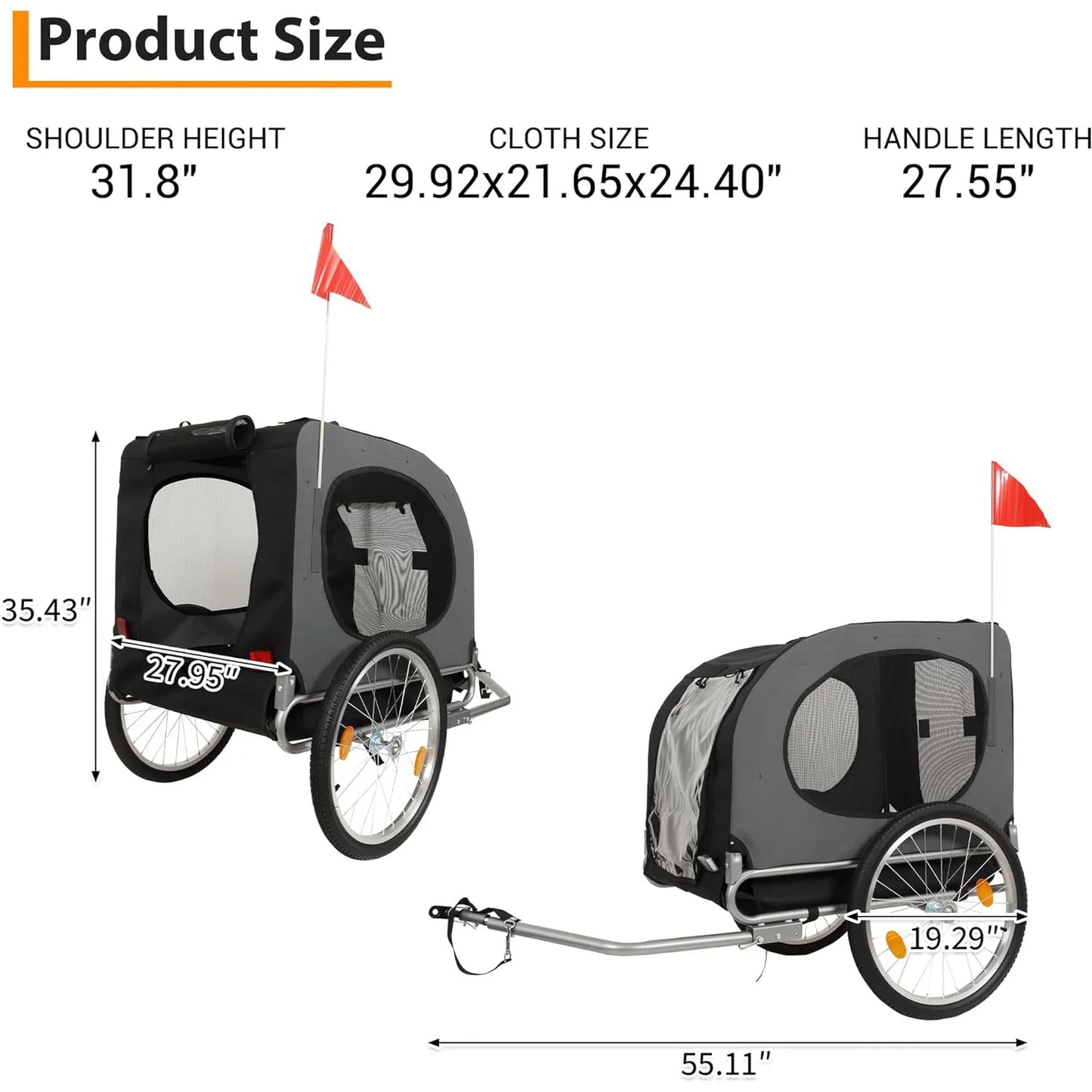 HiMISS Steel Dog Trailer With Universal Coupler Folding Water Resistant Carrier