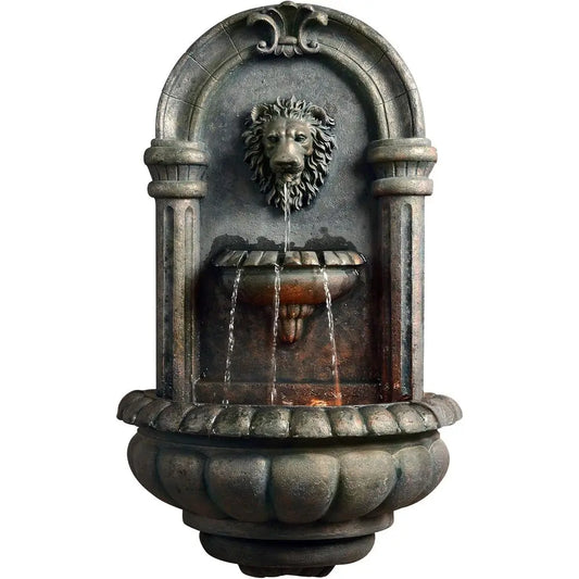 Lion Stone LED Outdoor Water Fountain for Patios and Gardens