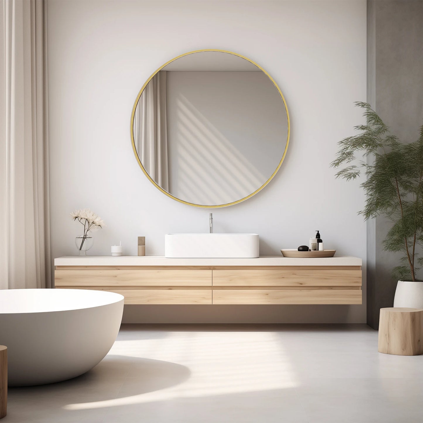 JHK Round Vanity Mirror With Matte Metal Frame For Wall