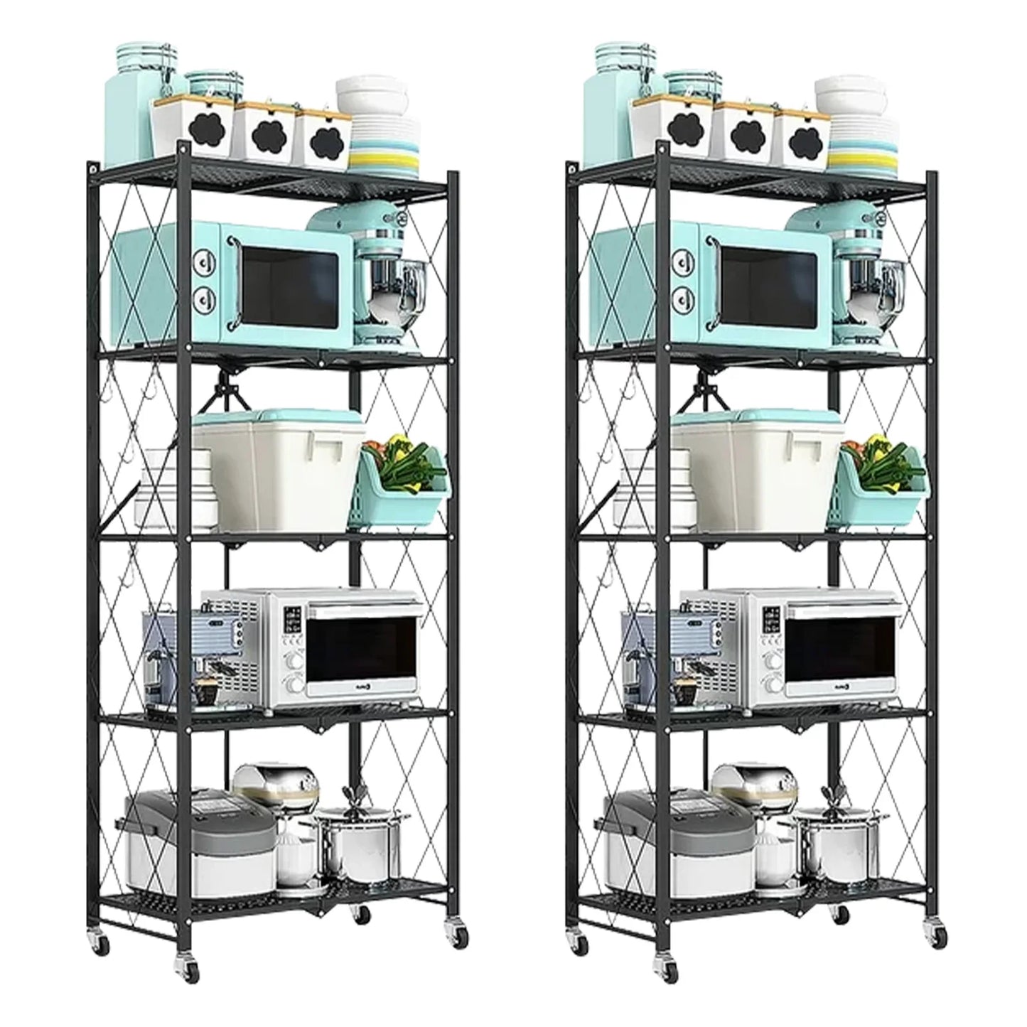 5-Tier Metal Storage Shelving With Wheels, Heavy Duty Organizer
