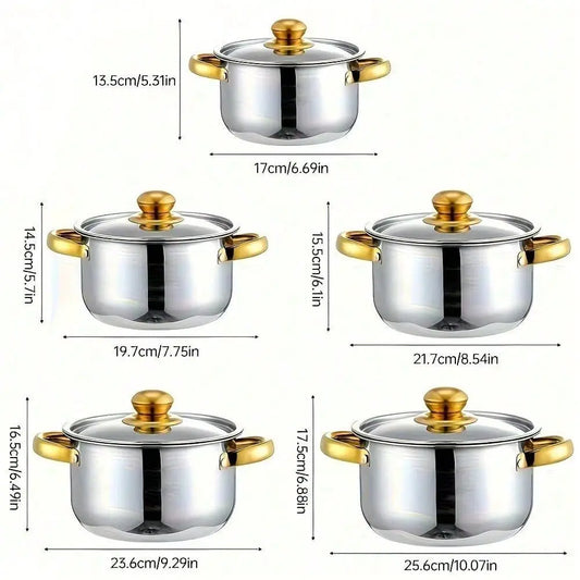 Stainless Steel Cookware Set With Lids For Soup And Pasta