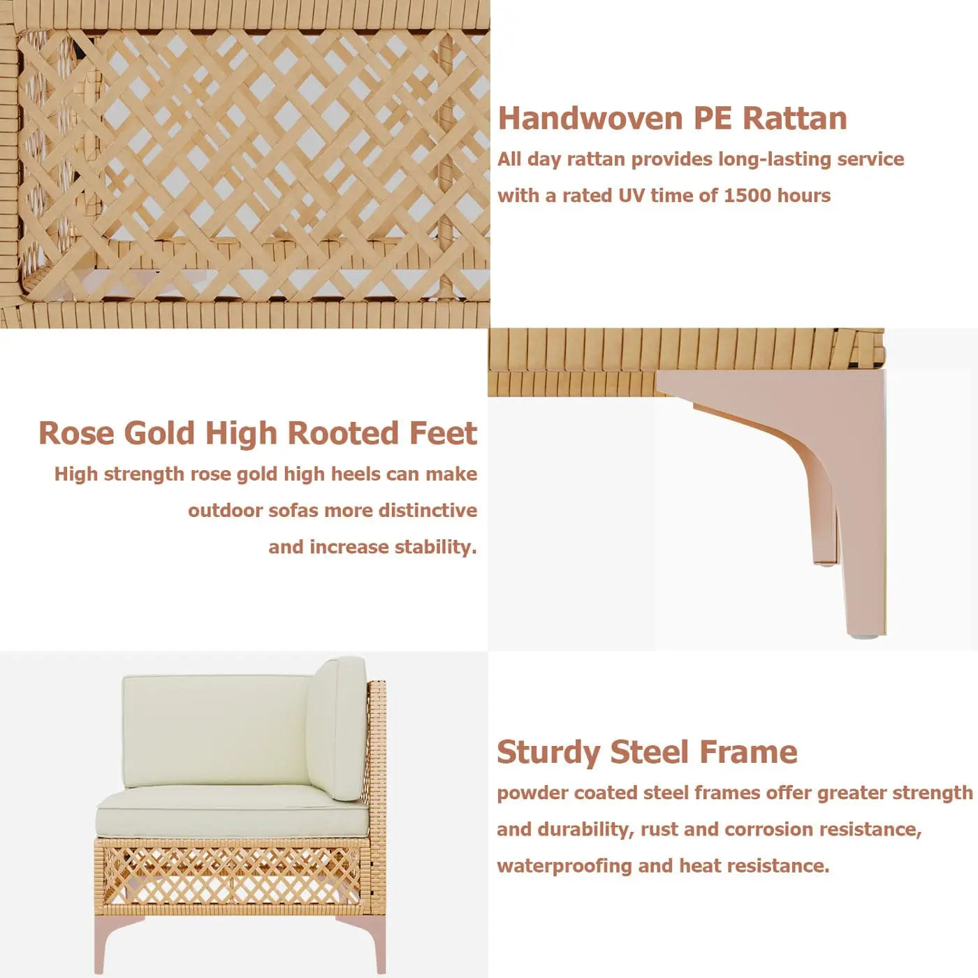 XIAOLANG Outdoor Patio Furniture Set Boho Wicker With Tempered Glass