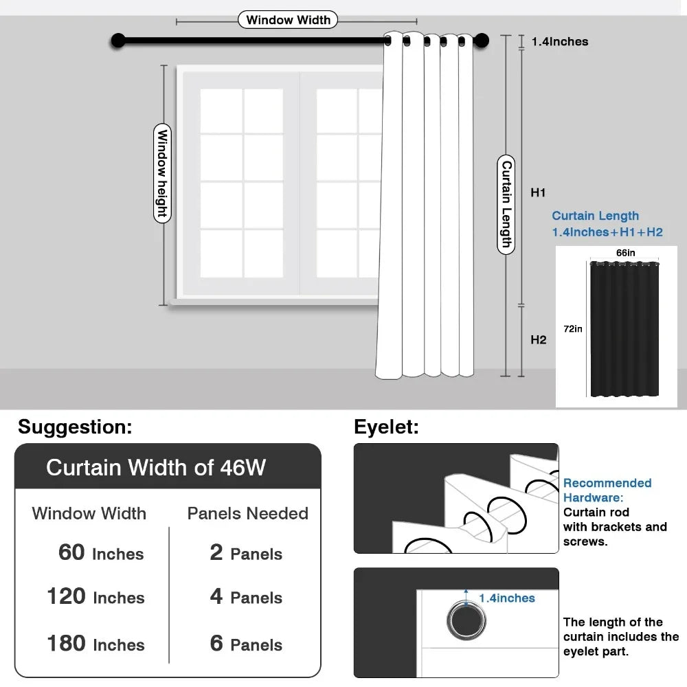 Thermal Insulated Blackout Curtains With Grommet Window Panels