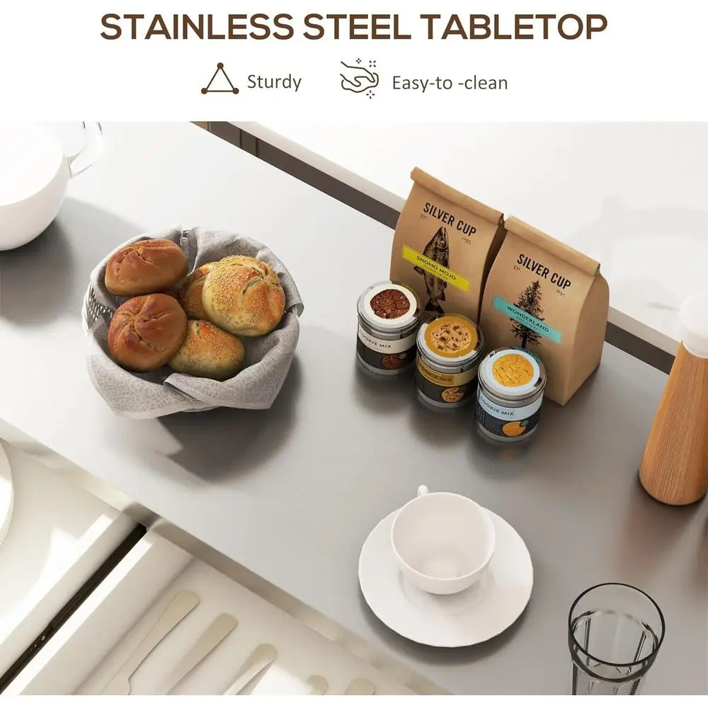 Stainless Steel Top Rolling Kitchen Island Cart With Wheels