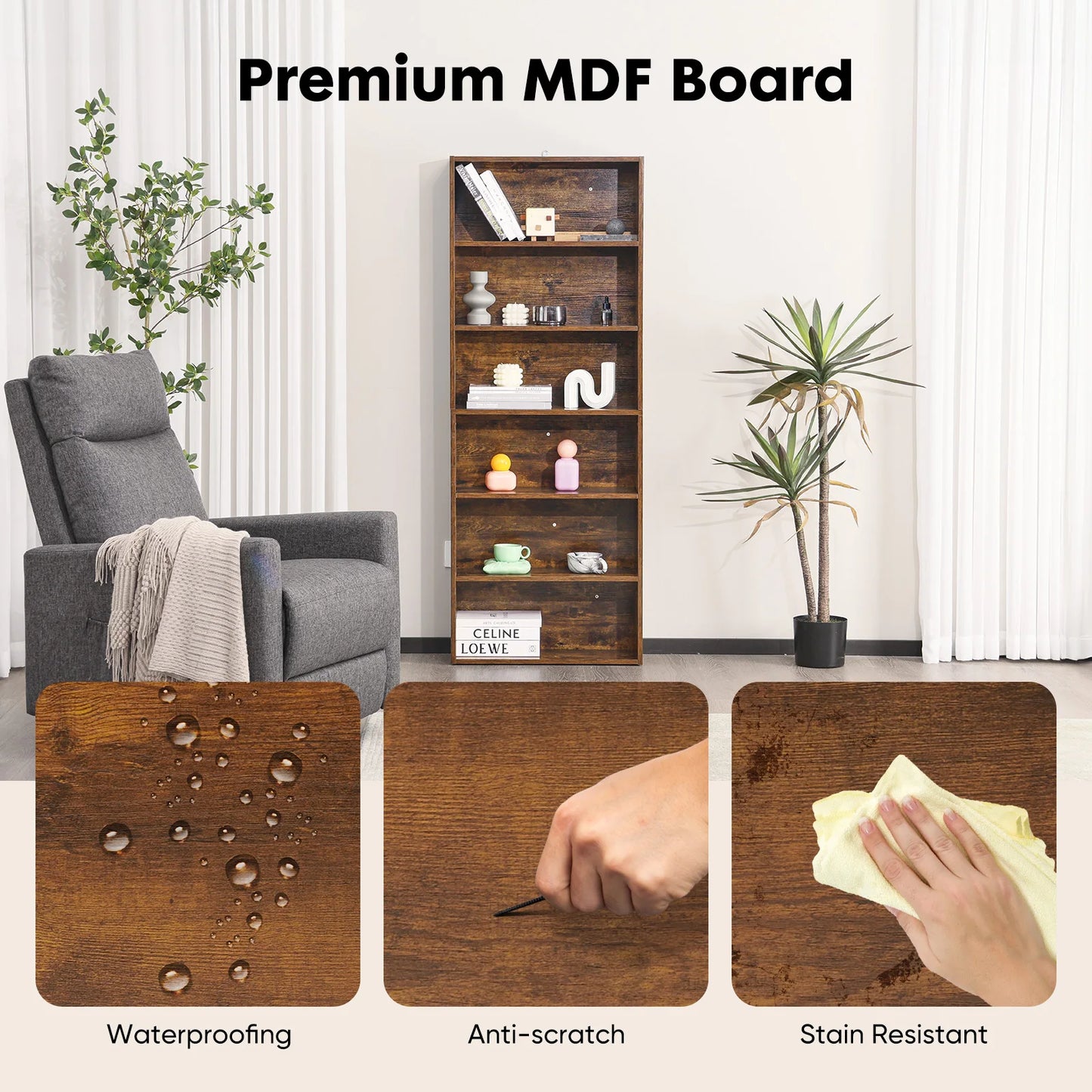 JHK Modern Wooden Floor Standing Bookcase For Home And Office Storage