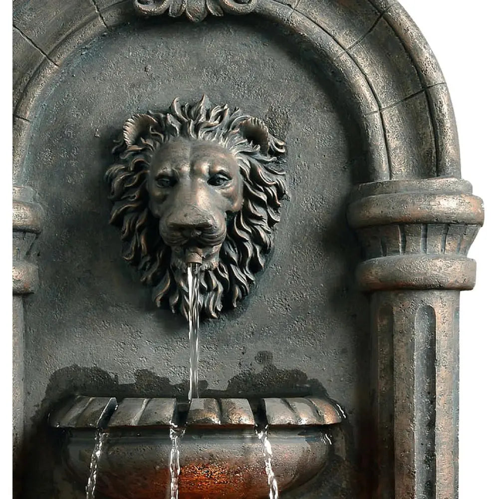 Lion Stone LED Outdoor Water Fountain for Patios and Gardens