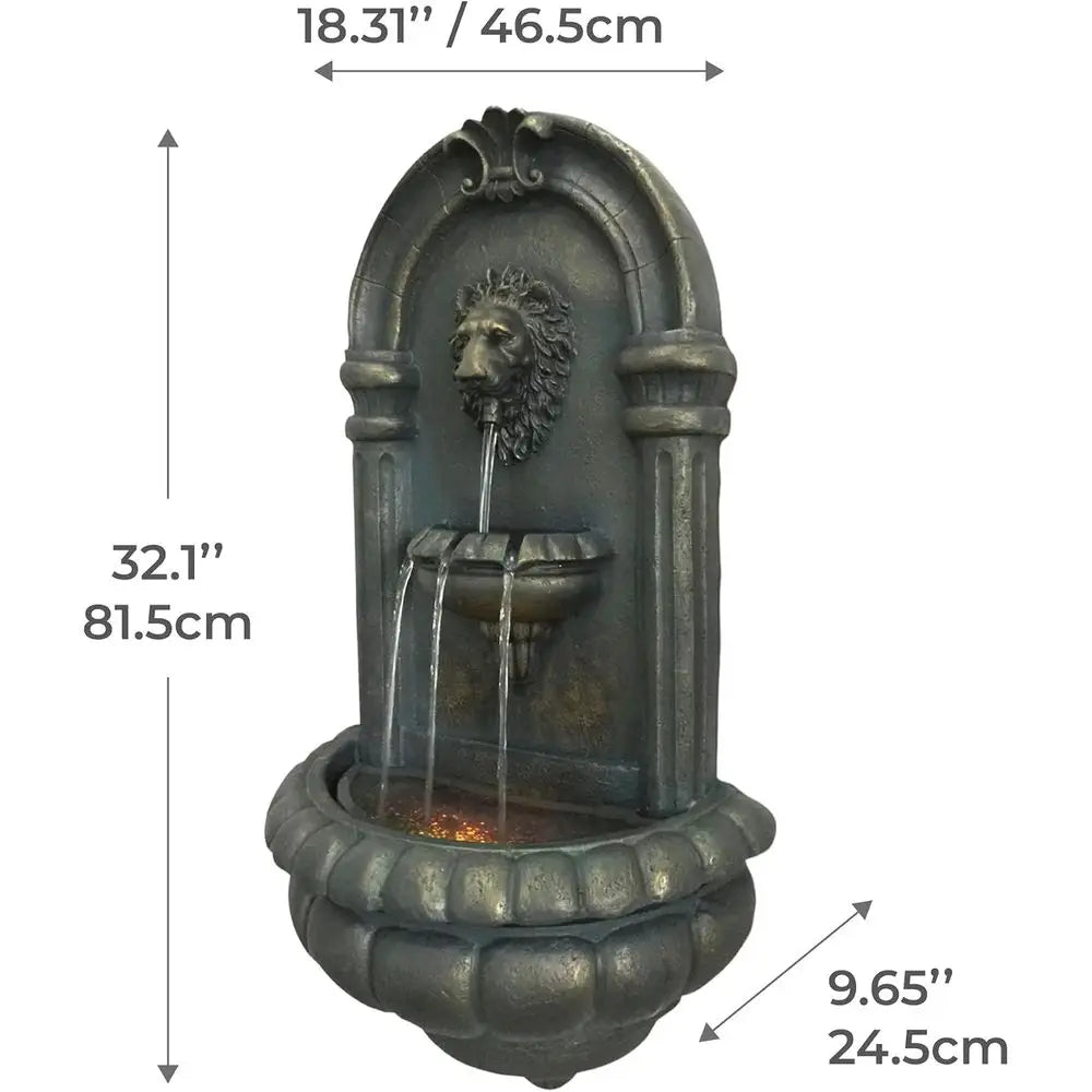Lion Stone LED Outdoor Water Fountain for Patios and Gardens