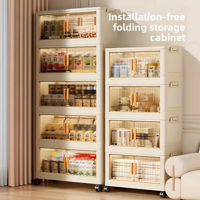 Multi Tier Foldable Plastic Stackable Storage Cabinet With Wheels