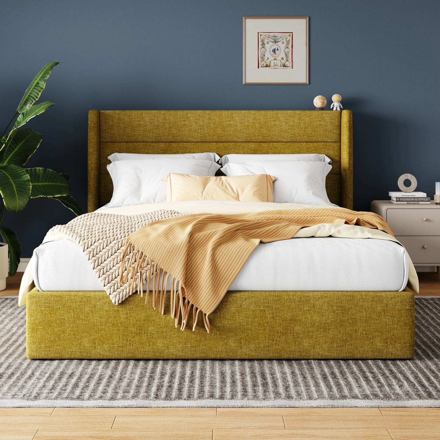 HOOMIC Lift Up Storage Bed With Wingback Headboard And Hydraulic
