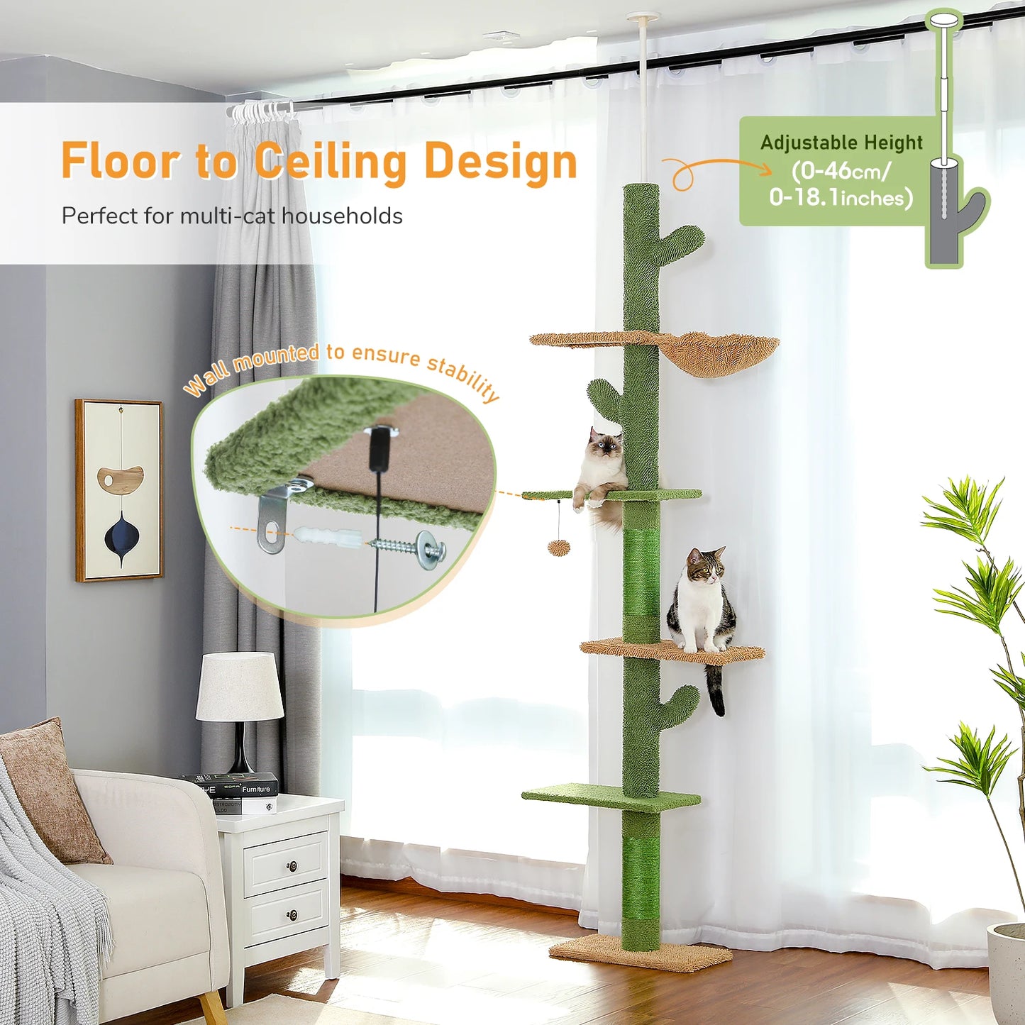 PAWZ Road Cat Tree 5Tier Floor To Ceiling Tower Indoor