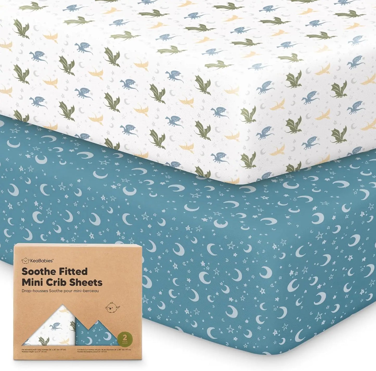 2-Pack Mini Crib Sheets Fitted - 38x26 Pack N Play Sheets for Pack and Play Mattress, Organic Cotton, Soft & Breathable Playard