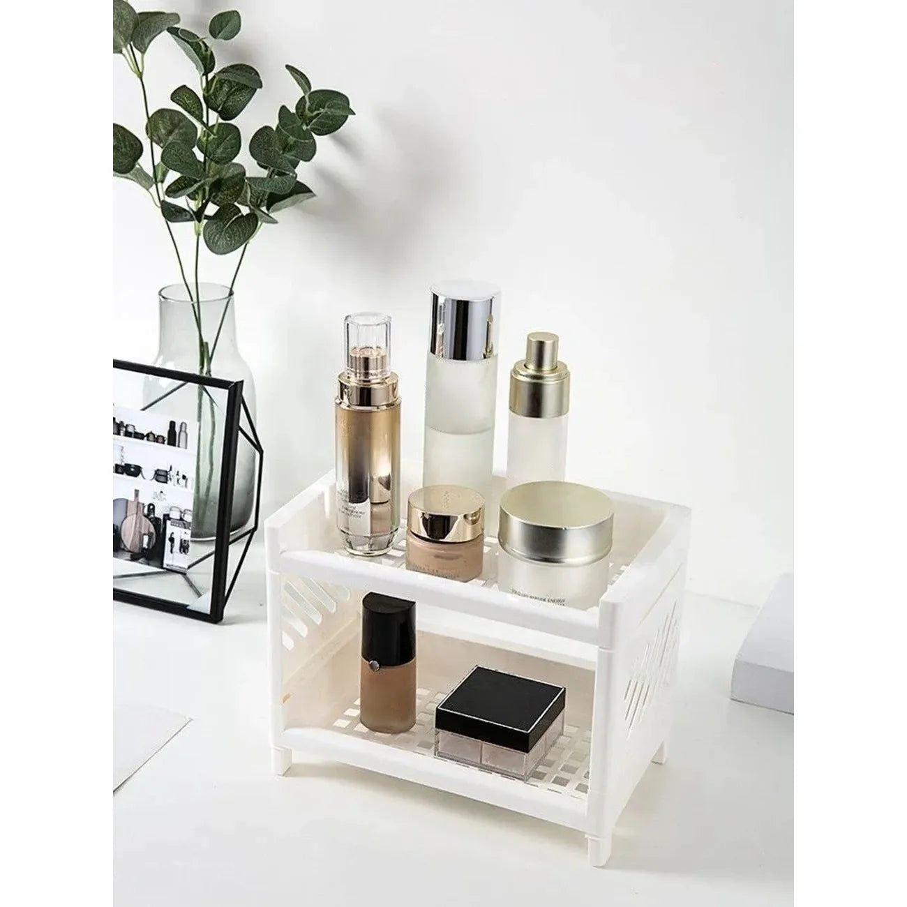 Diamri Double Deck Desk Storage Rack Open Frame Organizer