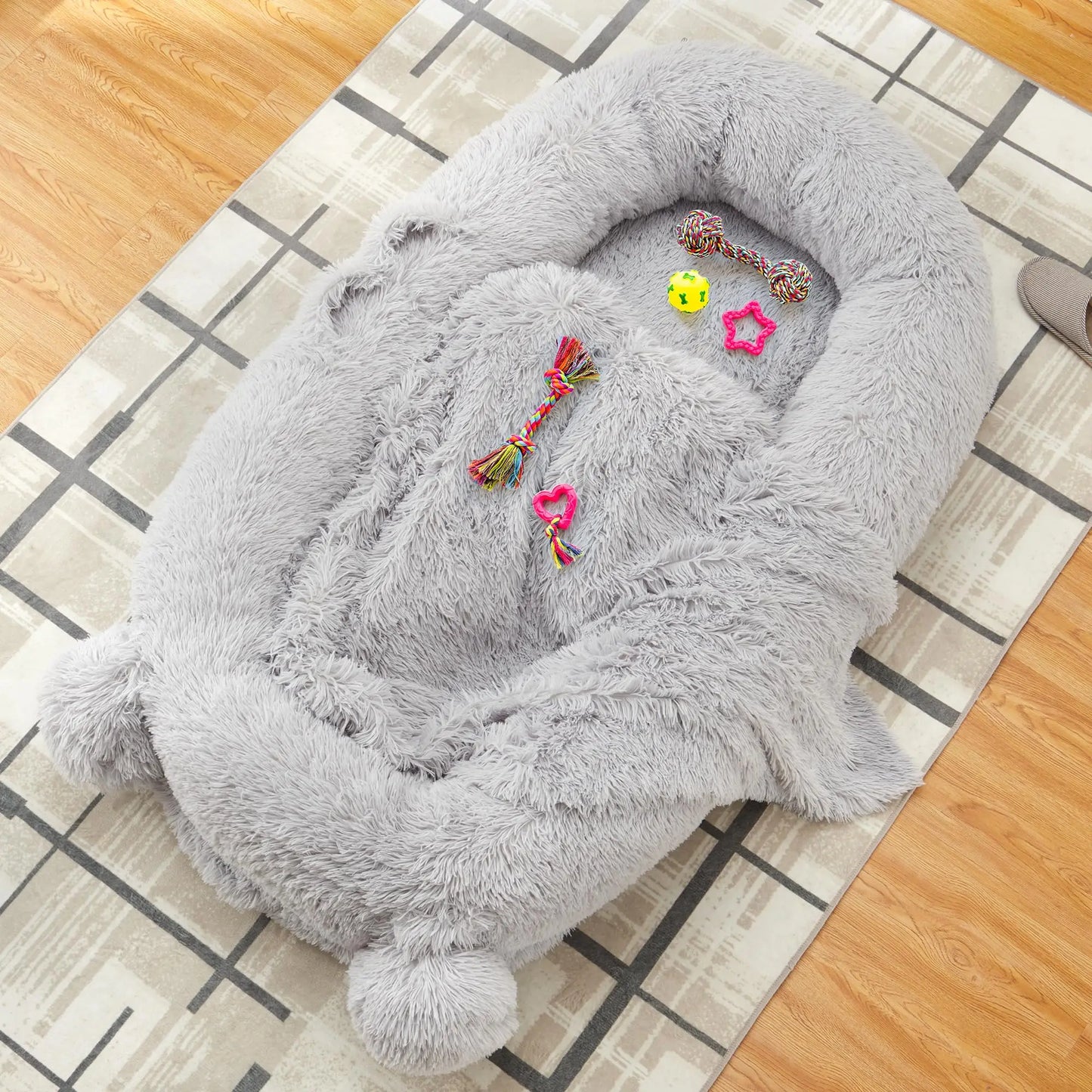 HiMISS Dog Bed With Removable Cover, Storage Pockets, Matching Blanket