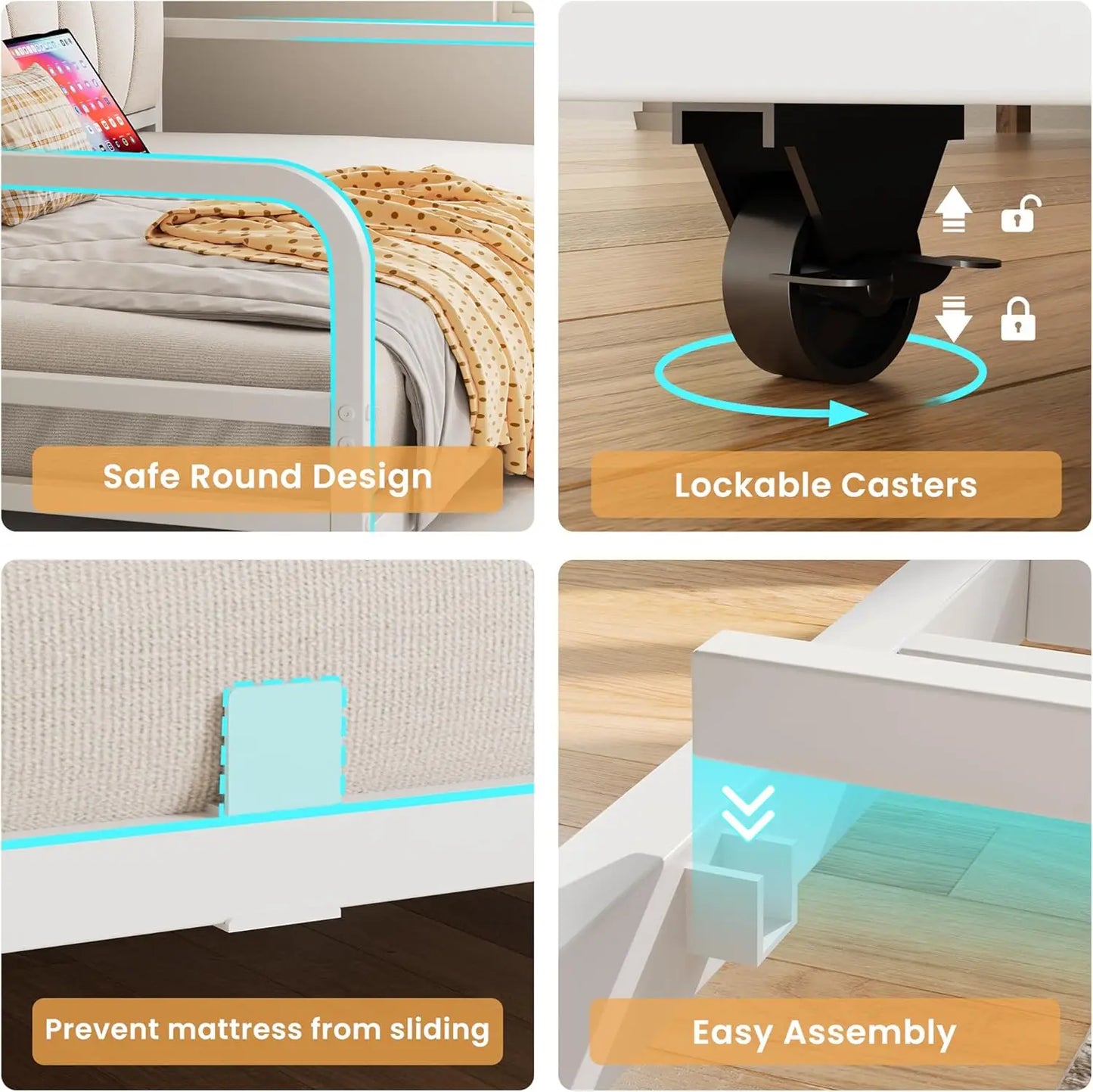 LIKIMIO Daybed with Trundle and Upholstered Headboard with Charging Station