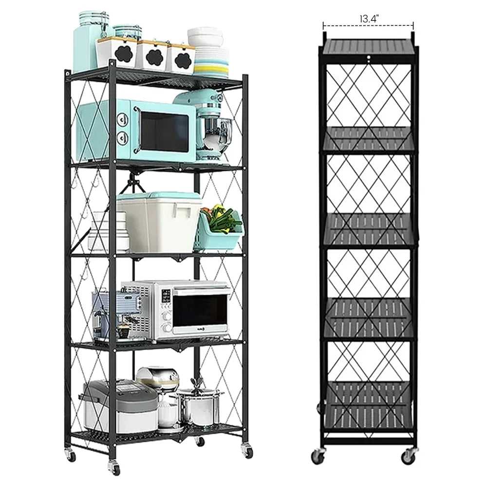 5-Tier Metal Storage Shelving With Wheels, Heavy Duty Organizer