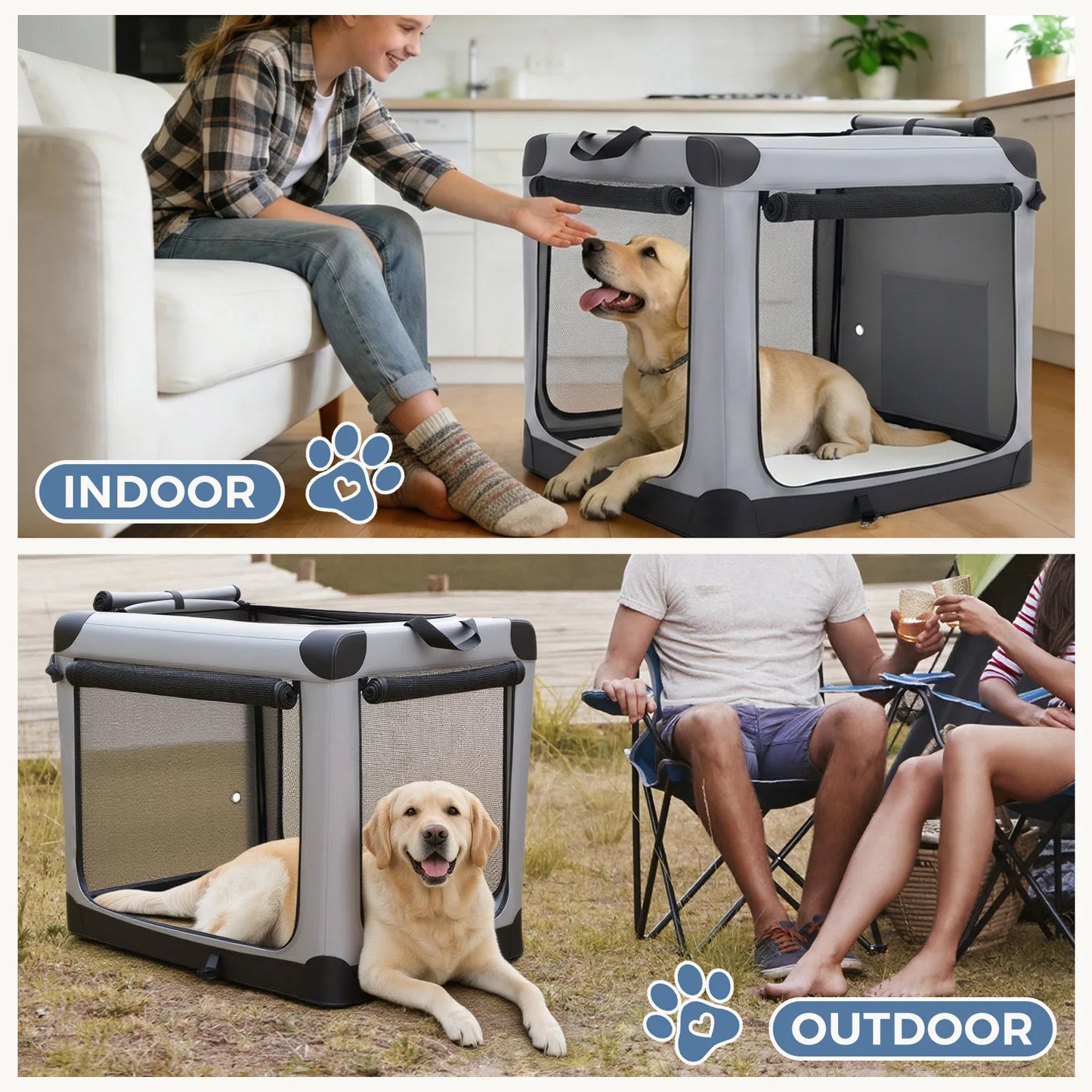 JHK Foldable Soft Dog Crate With 3 Doors For Indoor