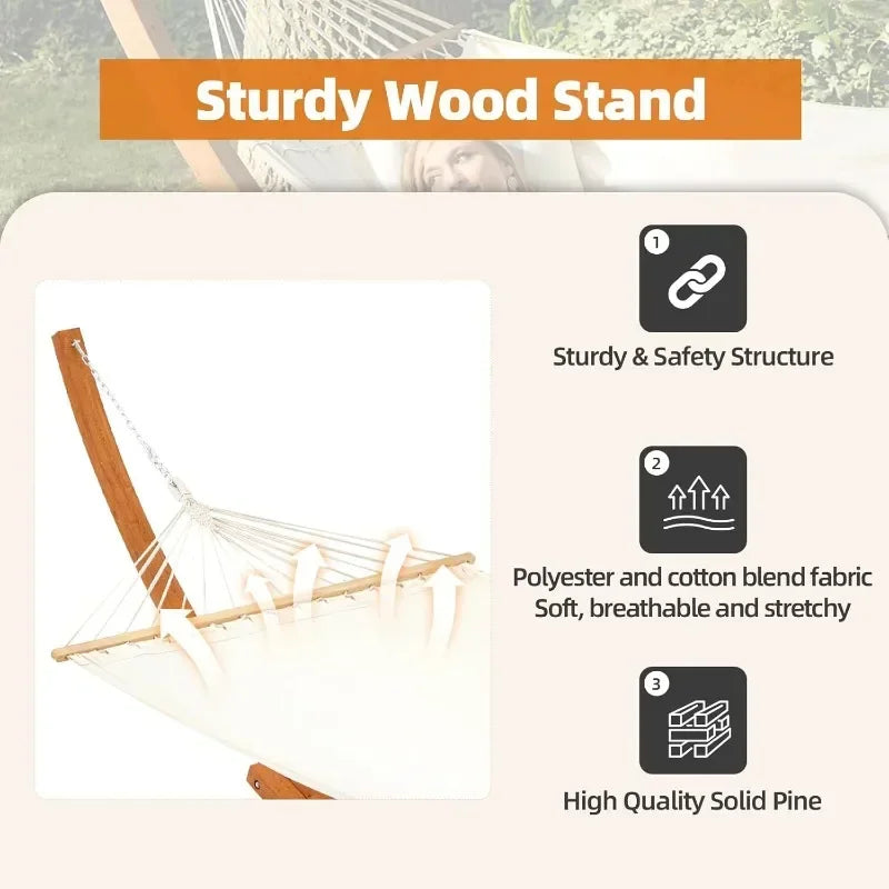 ECOTOUGE 14 FT Hammock with Stand, 2 Person Heavy Duty Hammock Stand, Large Hammock Bed for Porch,Patio, Balcony,Garden,Backyard