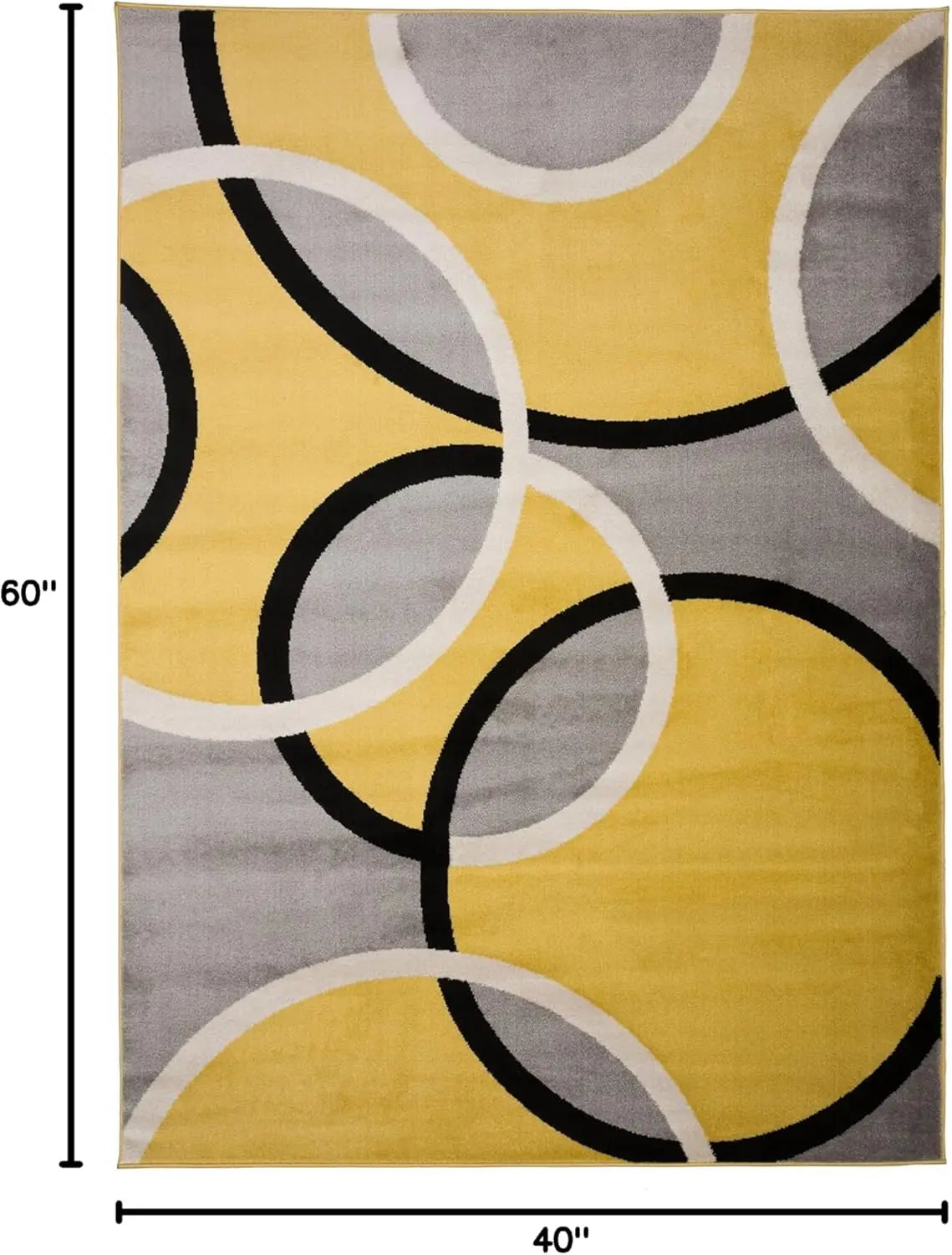 Abstract Circles Wool Silk Area Rug With Jute Backing