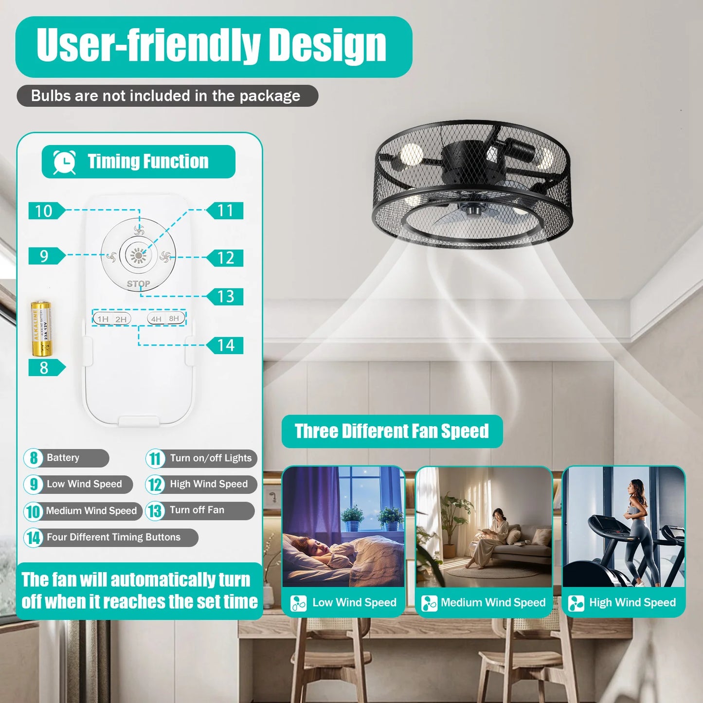40W Ceiling Fan Light 18 Inch Fan Pendant Light Without Light Source E27 for Living Rooms, Restaurants, Bedrooms Foyers
