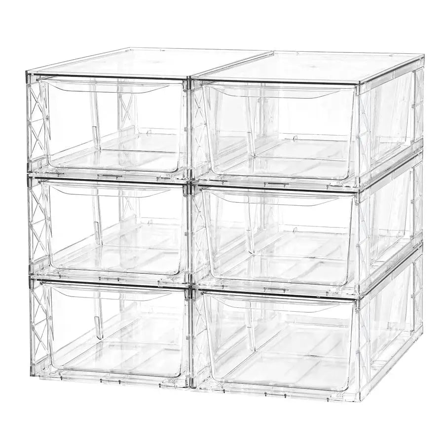 Drawers Storage, 6Pack Clear Stackable Storage Drawers, Acrylic Storage Bins with Drawers for Fridge Organizers, PlasticDrawers