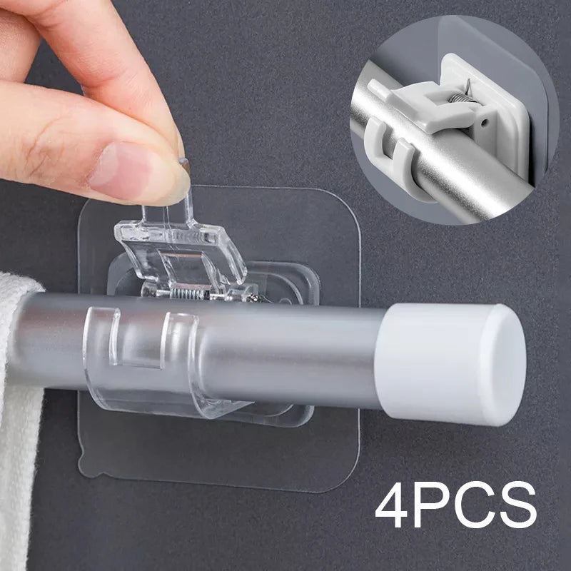 Nail Free Adjustable Curtain Rod Holders Clamp Hooks Self Adhesive