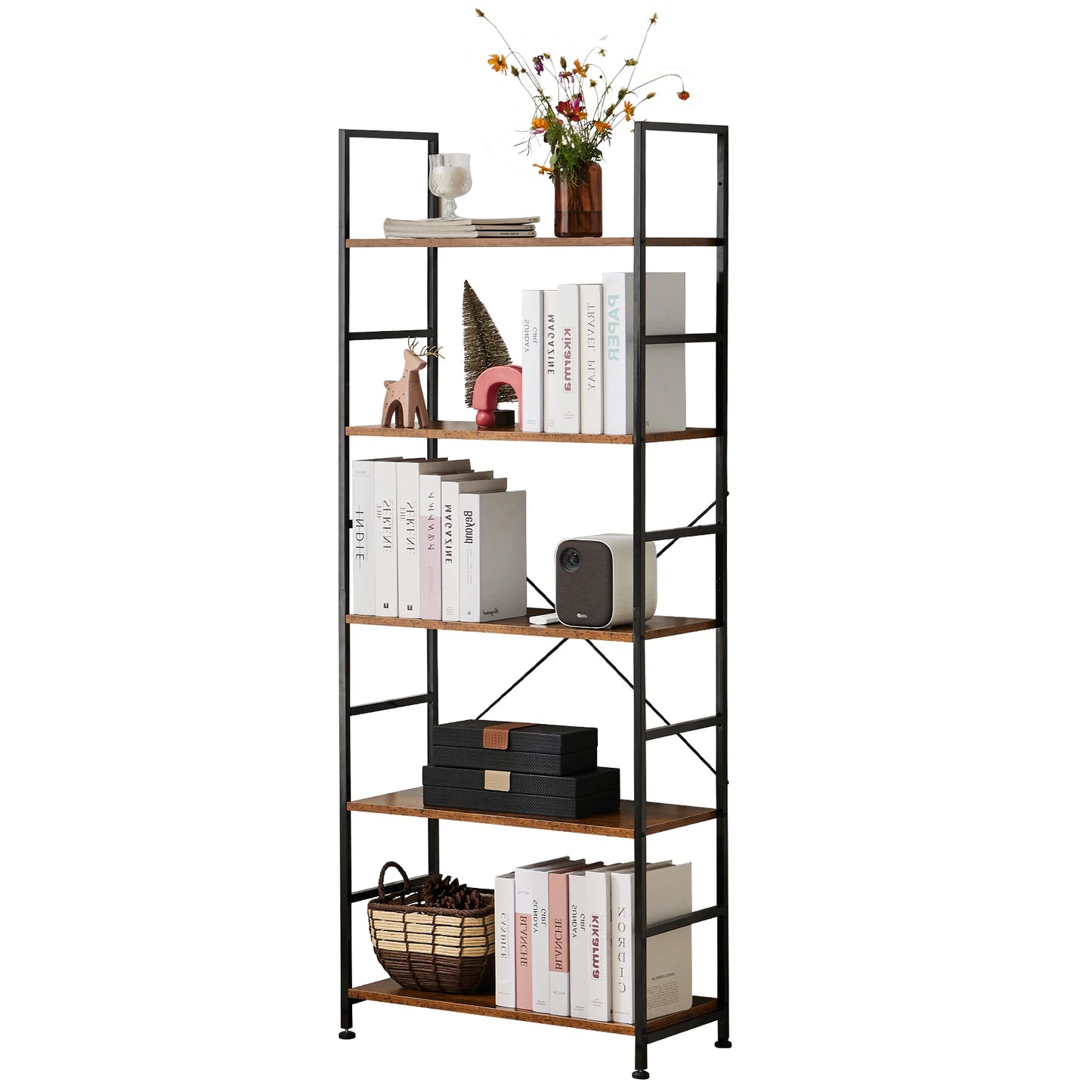JHK Metal Bookshelf Modern Home Office Corner Storage Organizer