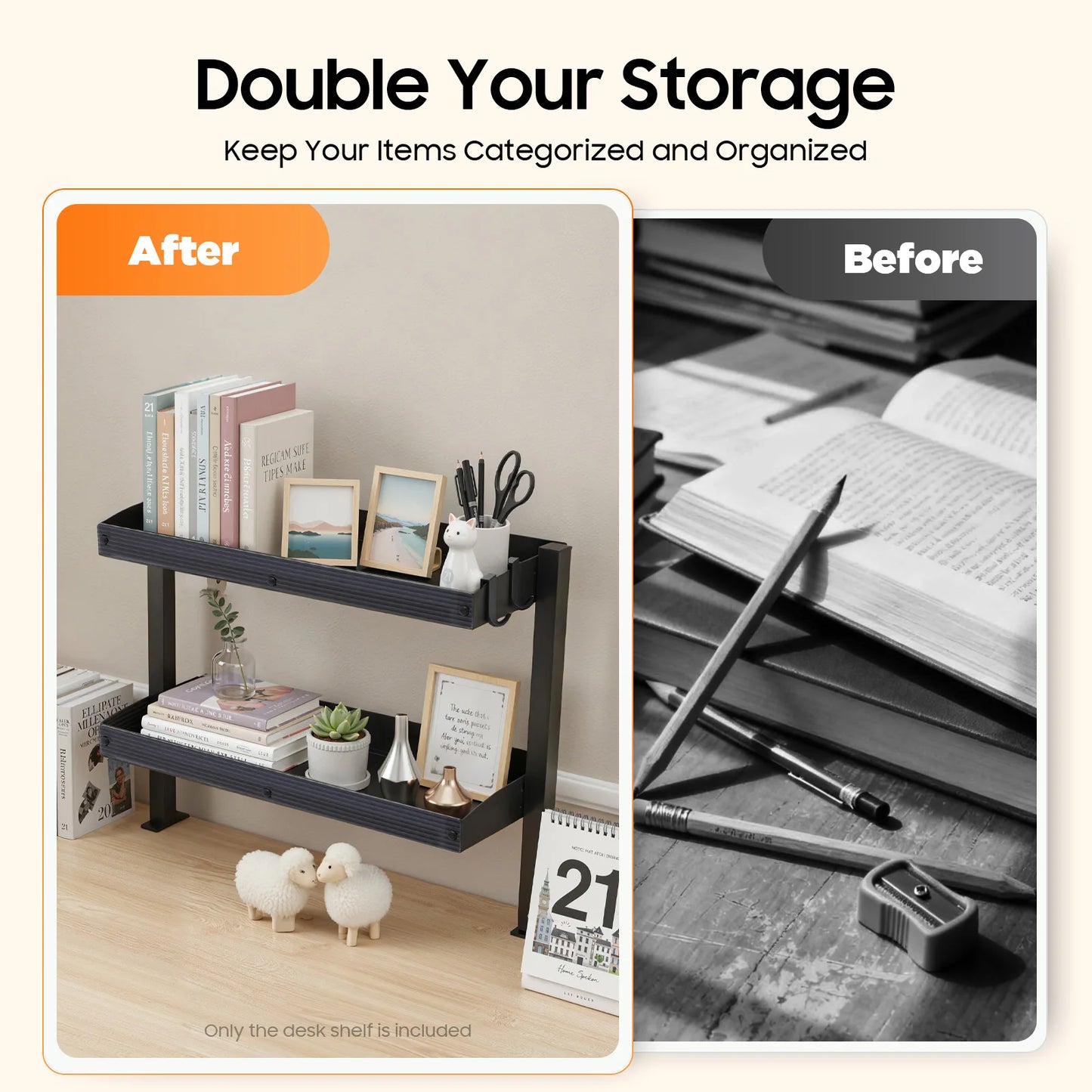 Bymaocar 2 Tier Desk Shelf Clamp On Under Desk Storage