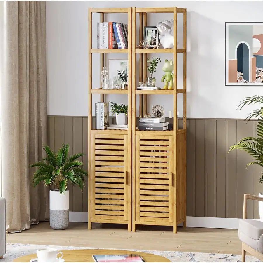 Tall Slim Storage Cabinet With Shutter Door 3 Tier Shelves