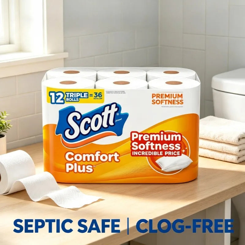 Scott Comfort Plus Soft Toilet Paper Absorbent Septic Safe Tissue