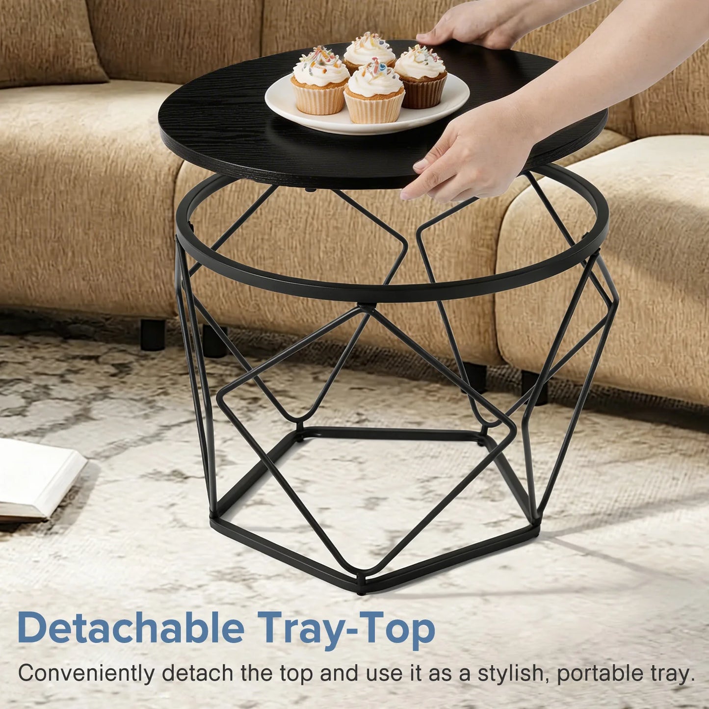 JHK Round Geometric Metal Coffee Table Set For Living Room