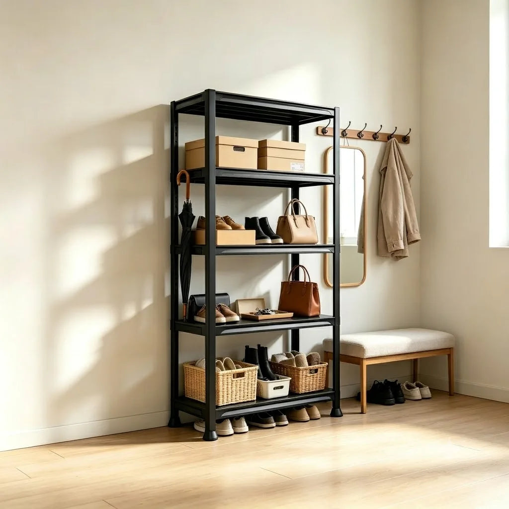 Plastic Storage Shelving Unit Four And Five Tier Heavy Duty Utility Rack
