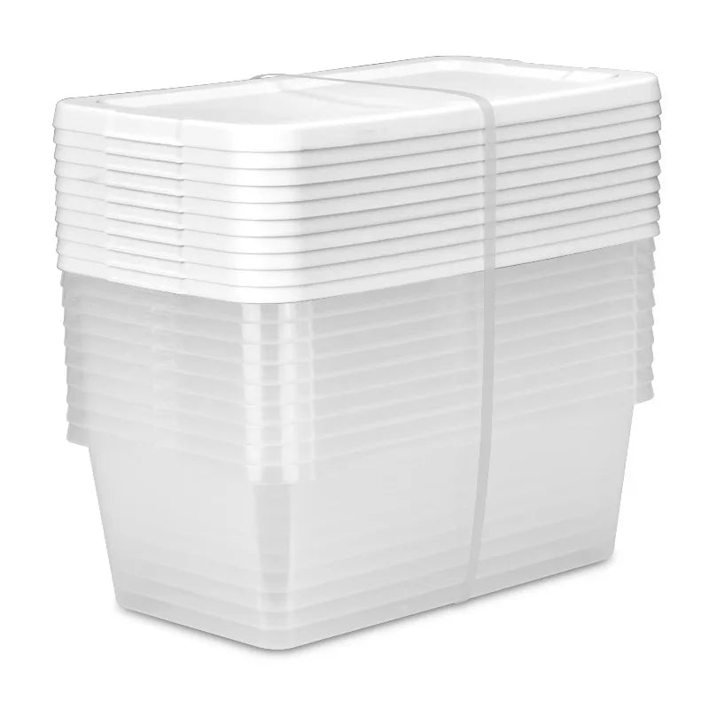Set of (10) 6 Quart Small Storage Bins, Clear Plastic Storage Containers with Snap-on Lids, White