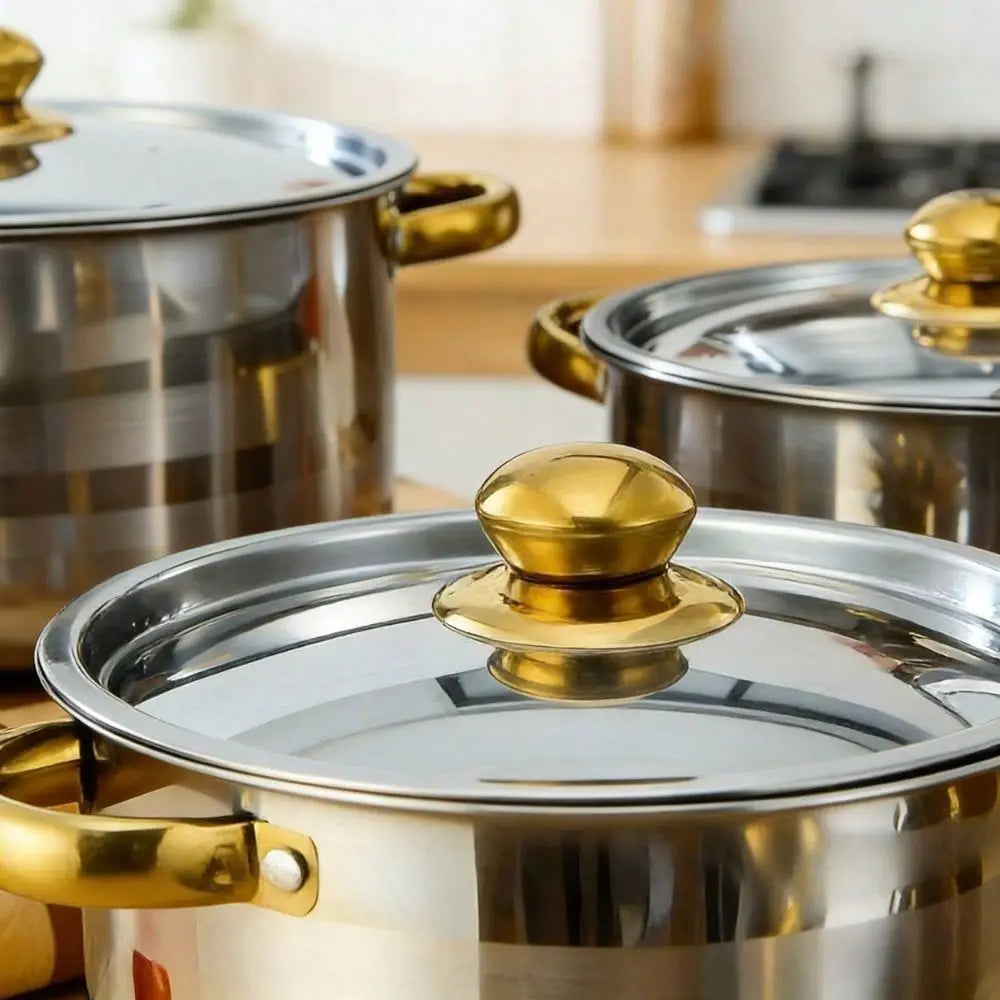 Stainless Steel Cookware Set With Lids For Soup And Pasta