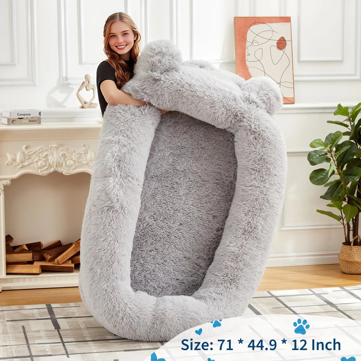 HiMISS Dog Bed With Removable Cover, Storage Pockets, Matching Blanket